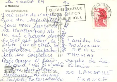 Czerwona róża — Martinika — Wydawnictwo Cheques Postaux — Rewers