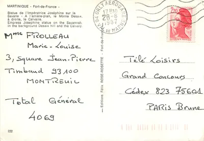 Statua Imperekty Joséphine na Savane — Fort-de-France, Martinika — Éditions Aérogare — Rewers