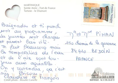 Bisous de Martinique — collage de paysages — Editions LA CASE A RHUM — Verso
