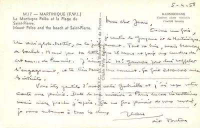 Montagna Pelée e la Spiaggia di Saint-Pierre — Martinica (F.W.I.) — Edizioni S.A.E.C. via Blénac, porto di Francia — Verso