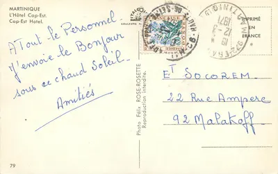 Martinique — Hôtel Cap-Est — Wydawca Italecours, nr 79 — Rewers