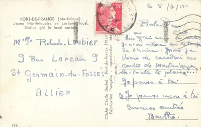 Jovem martiniquense em traje local — Fort-de-France (Martinica) — Cliché Cécile Duchel, n°198 — Verso