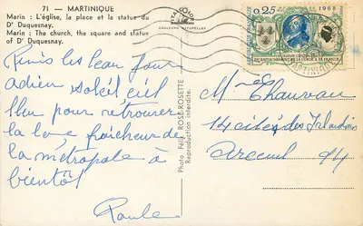 Martinique — Kościół, plac i statua dr Duquesnaya — Foto Félix ROSE-ROSETTE — Rewers