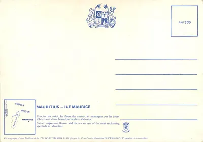 Zachód słońca na Mauritiusie — krajobraz gór i traw — TECHNIC STUDIO 36, Port-Louis — Rewers