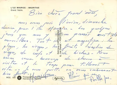 Grand Sable — Wyspa Mauritius — Wydawnictwo CAPRICORNE, nr MCE. 025 — Rewers