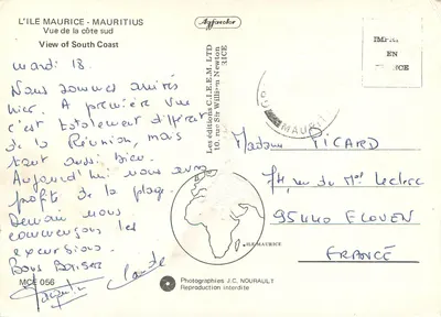 Costa sul da Ilha de Maurício — Vista da praia — Edições C.I.E.M. LTD — Verso