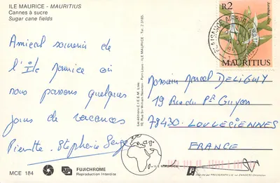 Campo de cana-de-açúcar — Ilha da Maurícia — Les éditions C.I.E.M. Ltée, n° 23185 — Verso