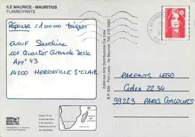 Aleja czerwonych kwiatów — Mauricius — Wydane przez Arts Distributions Cie Ltée — Rewers