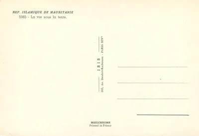 Vida sob a tenda — Mauritânia — IRIS — Verso