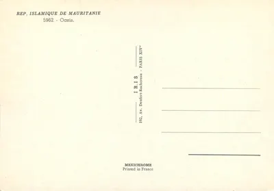 Oásis — Mauritanie — IRIS — Verso