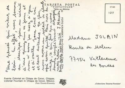 Fonte colonial em Chiapa de Corzo — Chiapas, México — Tarjeta Postal "Vistacolor" n° I-217 — Verso