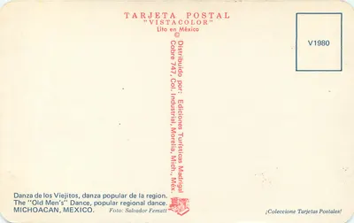 Danza de los Viejitos — Taniec Starszych, Michoacán, Meksyk — Wydawnictwo Turystyczne Madrigal — Rewers