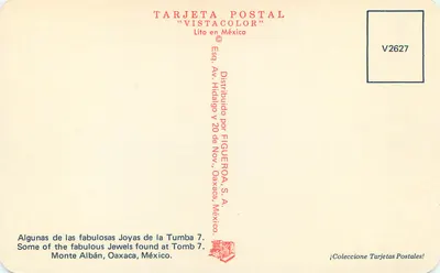 Tumba 7, Monte Albán — ruiny i przedmioty archeologiczne — Figueroa, S.A. — Rewers