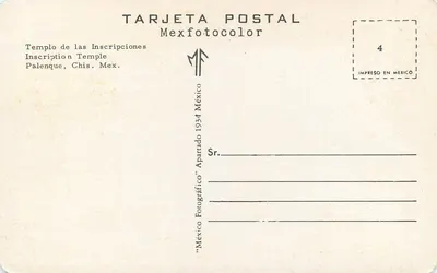 Templo das Inscrições — Palenque, Chiapas — Mexicocolor, n°4 — Verso