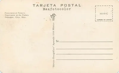 Palenque — Panorama Pałacu — Mexicocolor, Meksyk 1934 — Rewers