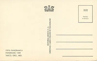 Taxco, Gro., Mex. — Vista panorâmica — Editorial Mexicó, S.A. n° 3172 — Verso