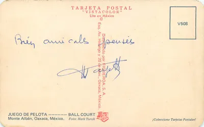 Jogo de Pelota — Monte Albán, Oaxaca, México — TARJETA POSTAL "VISTACOLOR" V508 — Verso