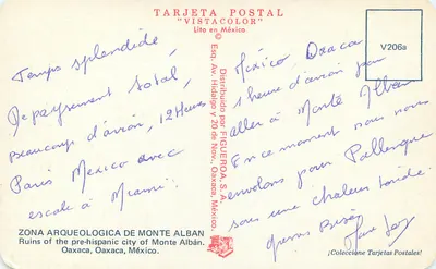 Ruiny Monte Albán — Oaxaca, Meksyk — Karta pocztowa "Vistacolor" nr V206a — Rewers