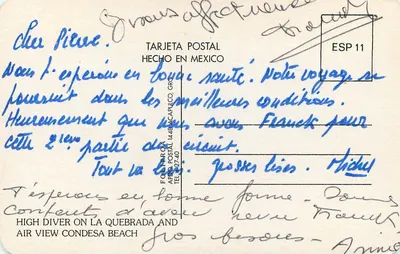 Acapulco — mergulho ao ar livre e vista da praia — editor Folio Postal — Verso