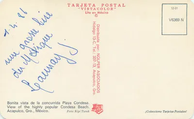 Playa Condesa — widok zatłoczonej plaży — TARJETA POSTAL "VISTACOLOR" — Rewers