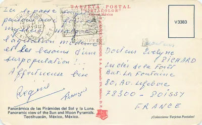 Piramidy Słońca i Księżyc - Teotihuacán, Meksyk - TARJETA POSTAL "VISTACOLOR" — Rewers