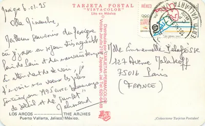 Les Arches — Puerto Vallarta, Jalisco, Meksyk — TARJETA POSTAL "VISTACOLOR" — Rewers