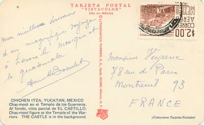 Chichén Itzá, Yucatán — Templo dos Guerreiros e Chac-mool — Tarjeta Postal "Vistacolor" — Verso