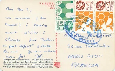Templo das Mariposas — San Juan Teotihuacan — editor Tarjeta Vistula — Verso