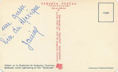 Acapulco — Riviera de las Américas — Tarjeta Postal 'Vistacolor' n° V324 — Verso