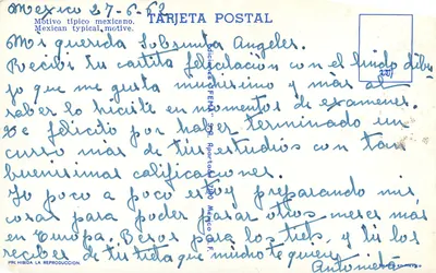 Cena típica mexicana — duas pessoas com flores — editora FENA, n° 227 — Verso