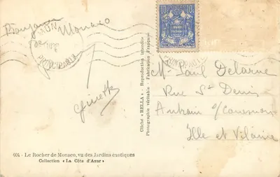 Der Felsen von Monaco — Blick von den exotischen Gärten — Verlag Rella, Nr. 604 — Rückseite