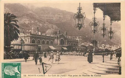 Bilhete postal antigo Monte-carlo l O Café de Paris - Vista tirada da Entrada do Casino
