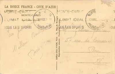 Il Casinò di Monte-Carlo — vista generale — Edizione d'Arte YVON, Parigi — Verso