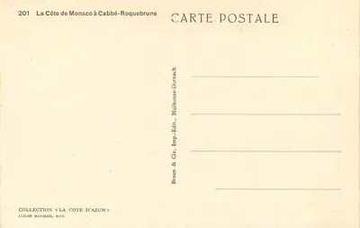 Brzeg Monako do Cabbé-Roquebrune — kolekcja «La Côte d'Azur» — Braun & Cie, Imp. Edit. Mulhouse-Dornach — Rewers