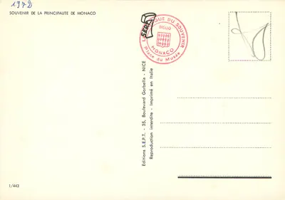 Principat Monako — Widok panoramiczny i zabytki — Wydawnictwo S.E.P.T. / Diglio — Rewers