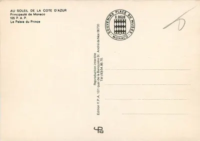 Palácio do Príncipe — Mônaco — Edição O. Diglio — Verso