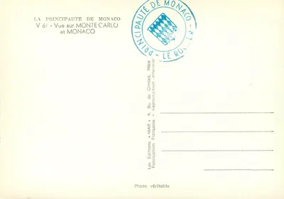 Vista de Monte Carlo e Mônaco — A Principalidade de Mônaco, V 61 — Verso