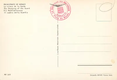 Zmiana straży — Monako — Litografia SEVEN Verona Włochy — Rewers