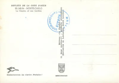 O Casino de Monte-Carlo — Jardins — Edições Antoine-Ler (Principado de Mônaco) — Verso