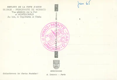 Vista geral do Porto e Monte-Carlo — Mônaco — editor Mexichrome, n° 99.138.20 — Verso