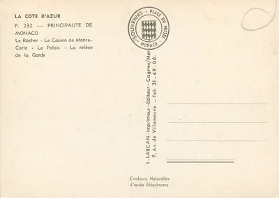 Mônaco — 19 de abril de 1956 — Editor L. Larcane — Verso