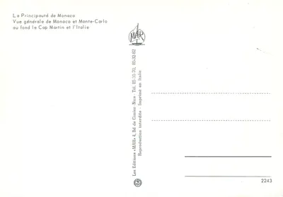 Vista geral de Mônaco e Monte-Carlo — Cabo Martin e a Itália — Edições MAR — Verso