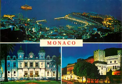 Monaco - Côte d'Azur — Vista geral, O Casino, Palácio à noite — Edições GILLETТА, NICE