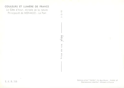 Monaco — O Porto — Éditions d'Art YVON, série E.K.B. 358 — Verso