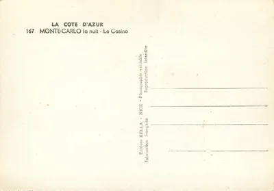 Monte-Carlo — A noite — O Casino — Edições Bélla, NICE — Verso