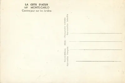 Jardins de Monte-Carlo — Contraluz — Éditions Rella, Nice — Verso