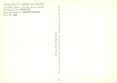 Vista geral do Monte-Carlo — Principado de Mônaco — Éditions d'art Arcueil — Verso