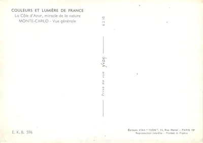 Monte-Carlo — Vista geral — Edições de Arte 'YVON' — Verso