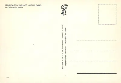 Casino de Monte-Carlo — Mônaco — Éditions S.E.P.T. n°1/361 — Verso
