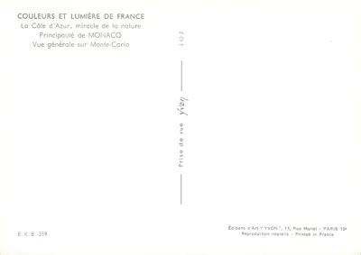 Visão geral de Monte-Carlo — Principado de Mônaco — Edições de Arte YVON — Verso